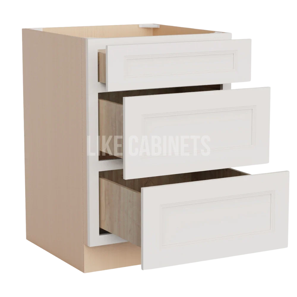 Double Dove White Three Drawer Base Cabinet