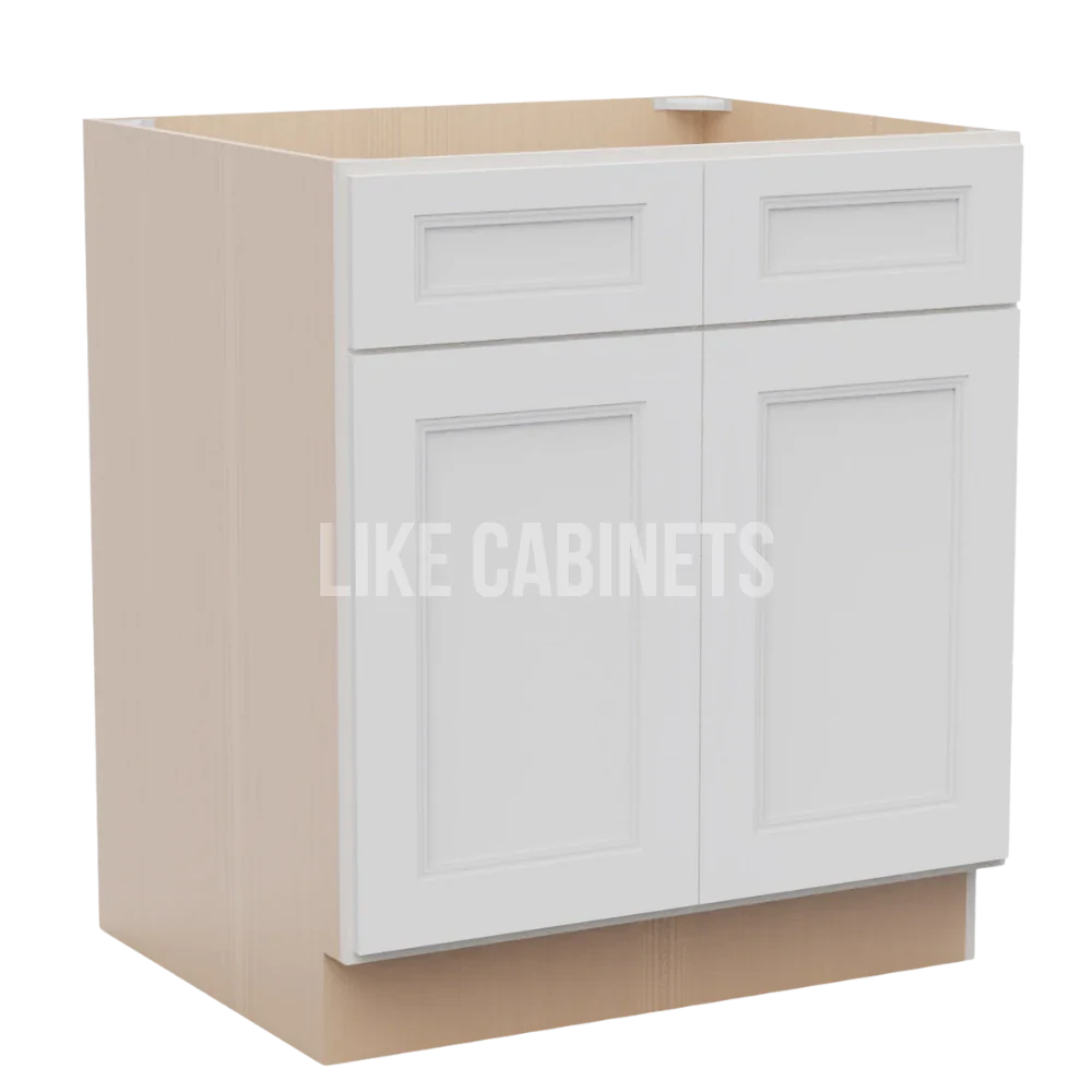 Double Dove White Base Cabinet with Double Doors and Drawers