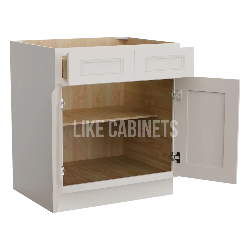 Double Dove White Base Cabinet with Double Doors and Drawers