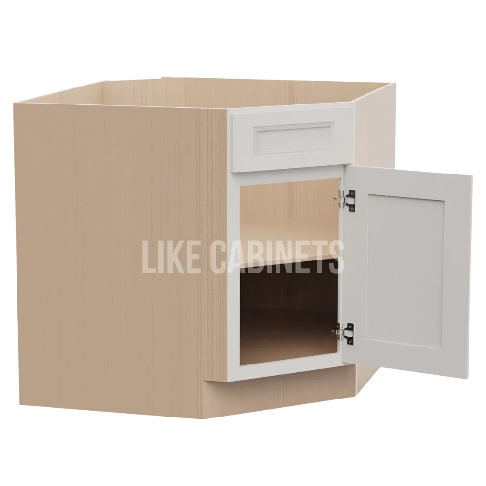 Double Dove White Corner Sink Base Cabinet with False Drawer