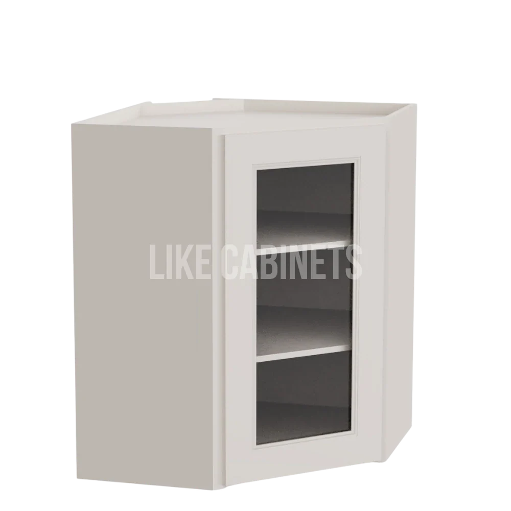 Double Dove White 24'' W Diagonal Corner Wall Cabinet with Glass Door