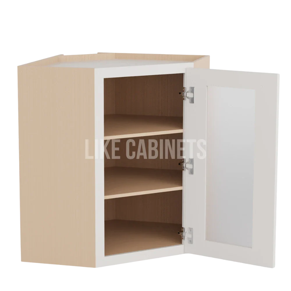 Double Dove White 24'' W Diagonal Corner Wall Cabinet with Glass Door