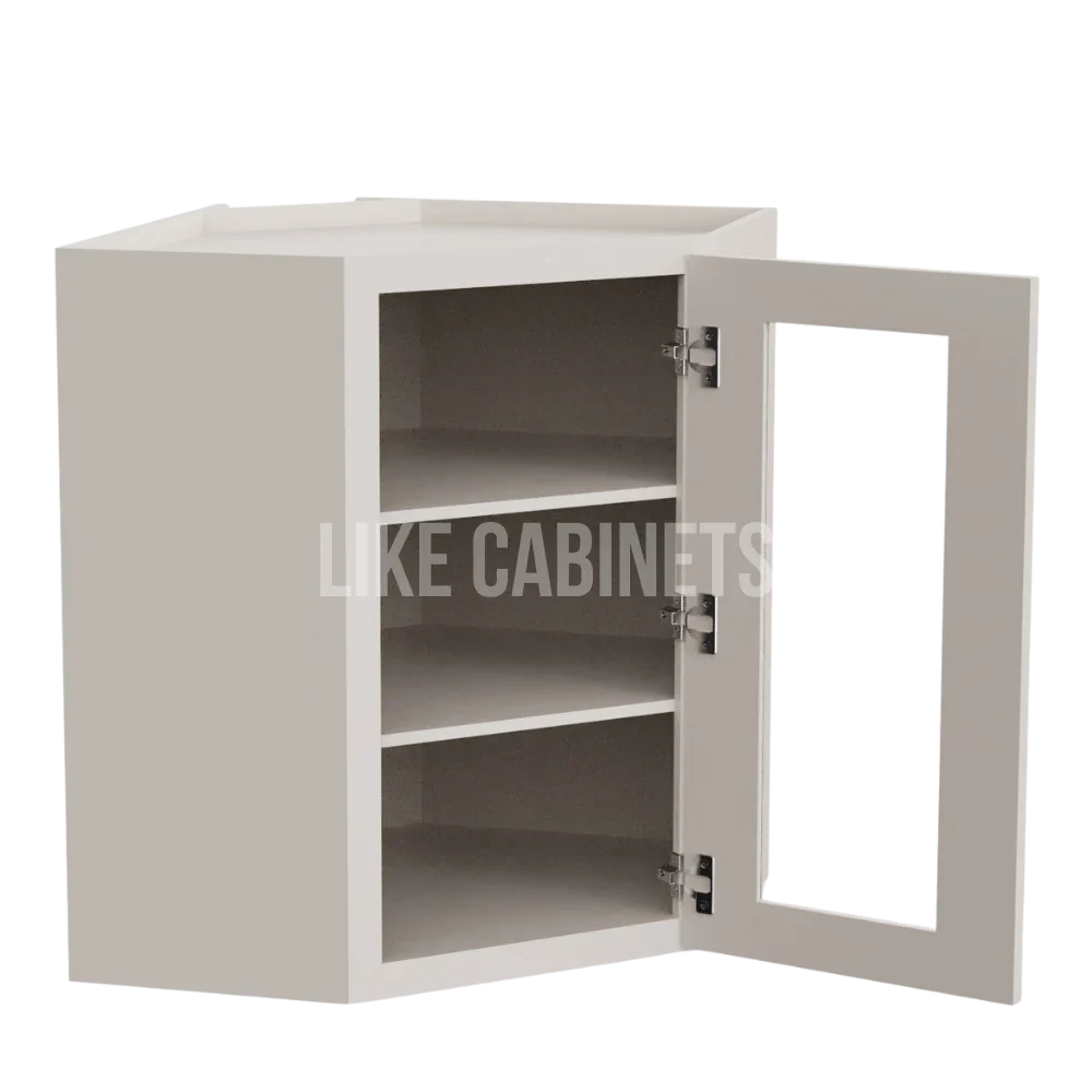 Double Dove White 24'' W Diagonal Corner Wall Cabinet with Glass Door