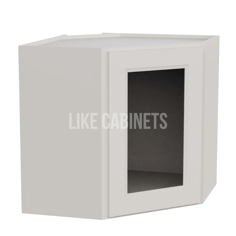 Double Dove White 12'' x 24'' Diagonal Corner Wall Cabinet with Glass Door