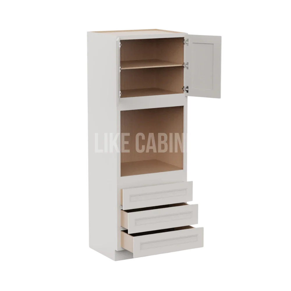 Double Dove White 30'' W Double Door Oven Pantry Cabinet with Three Drawers