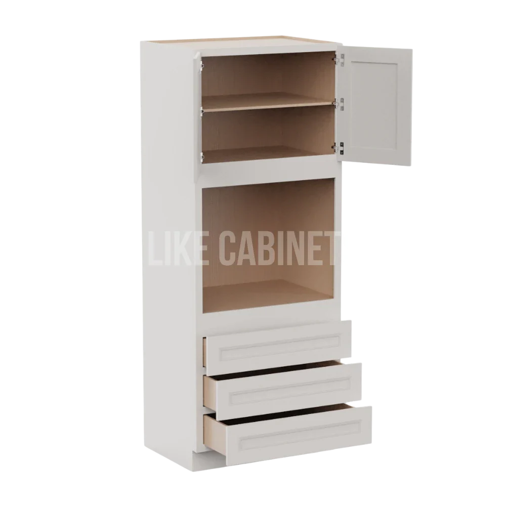 Double Dove White 33'' W Double Door Oven Pantry Cabinet with Three Drawers