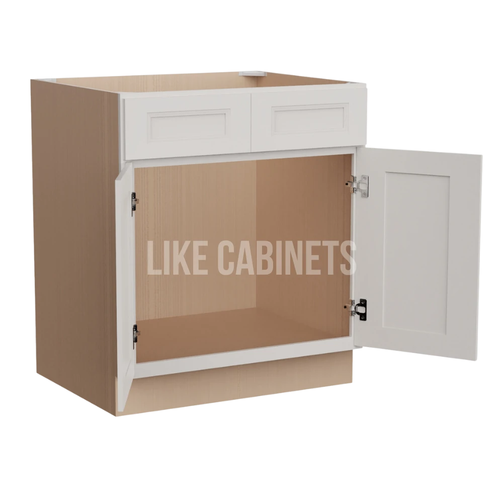 Double Dove White Cabinet with Double Doors and Drawers