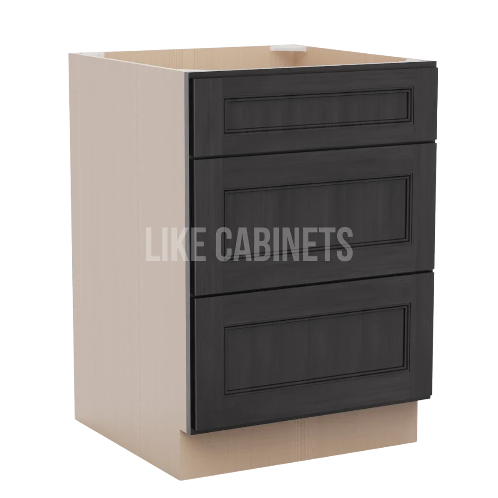 Double Smokey Gray Three Drawer Base Cabinet