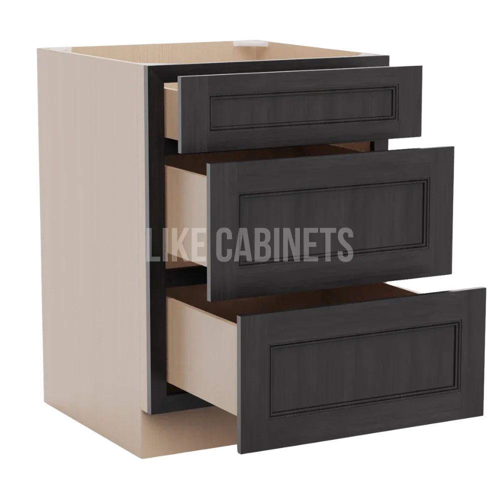 Double Smokey Gray Three Drawer Base Cabinet