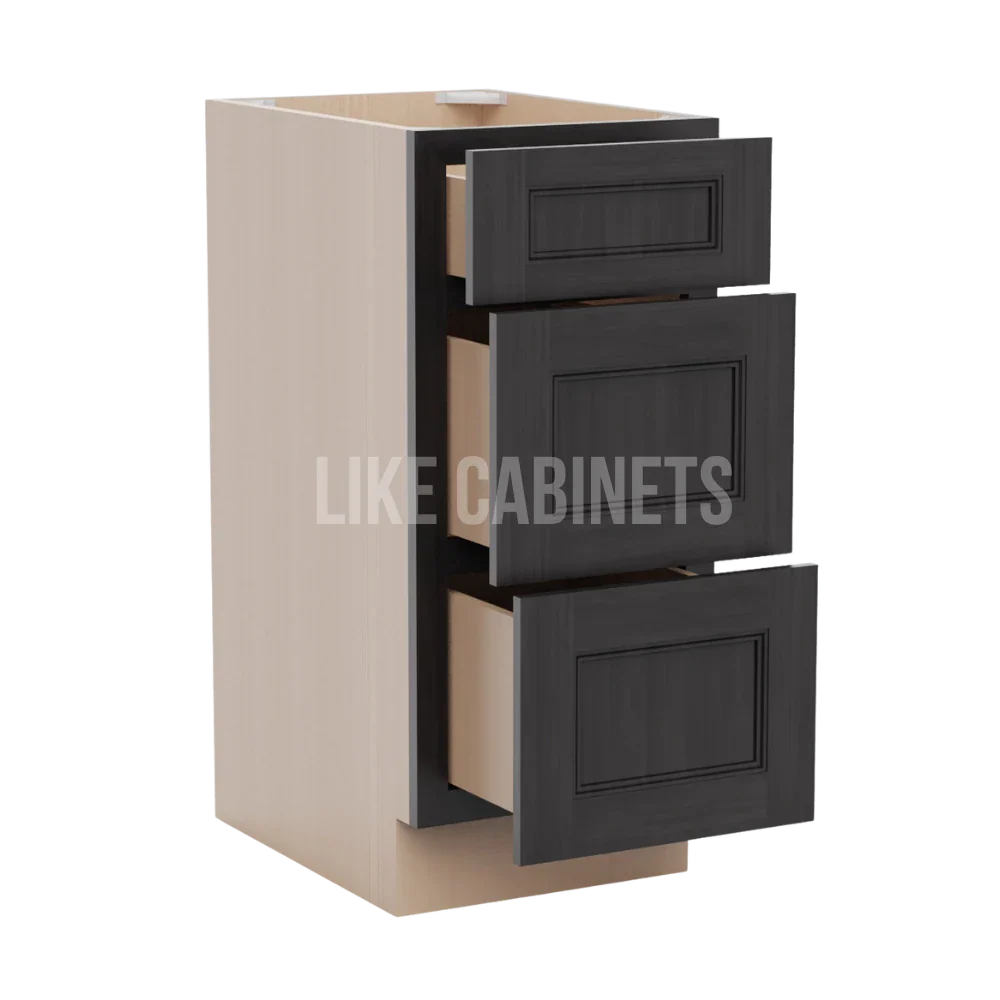Double Smokey Gray Vanity Three Drawer Base Cabinet