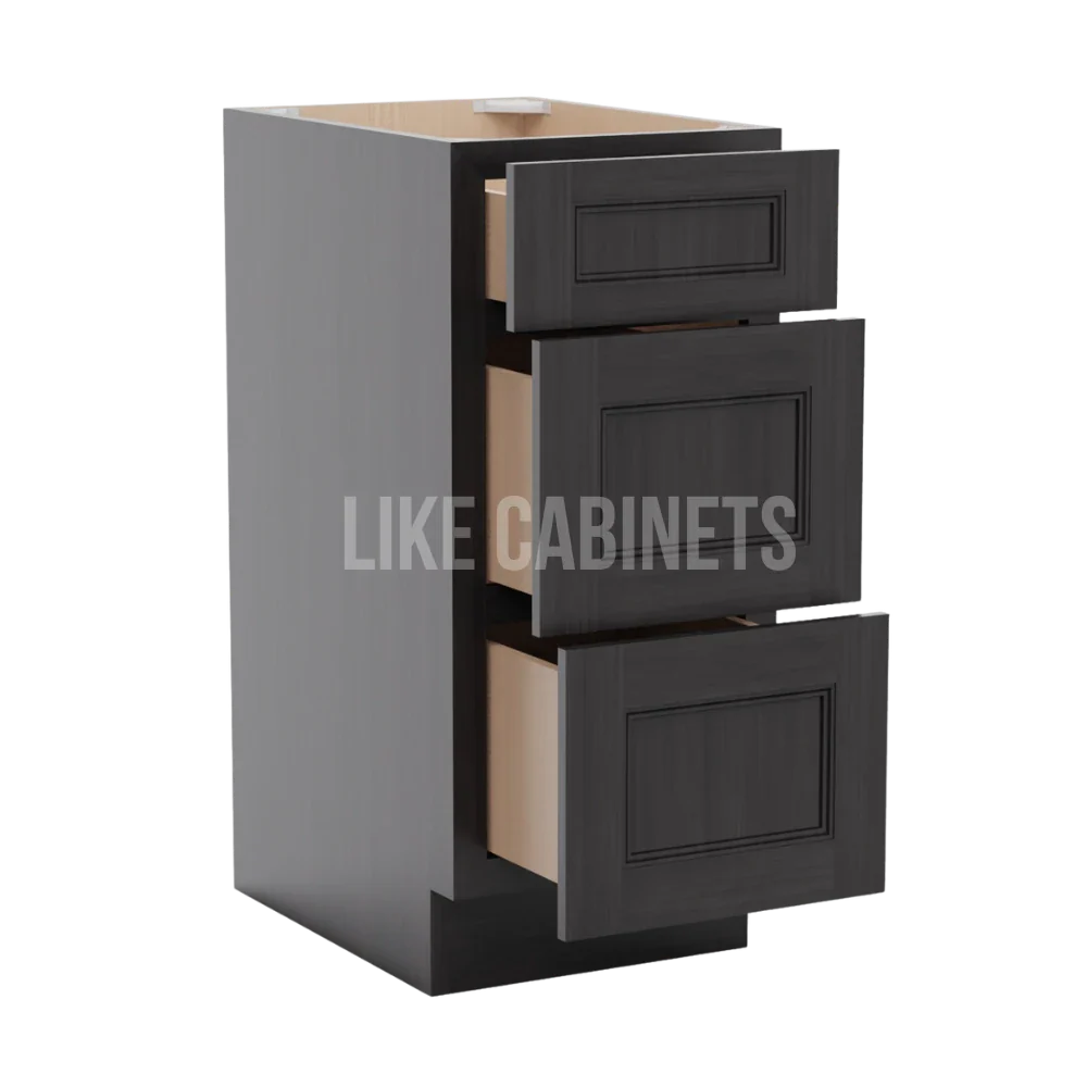 Double Smokey Gray Vanity Three Drawer Base Cabinet