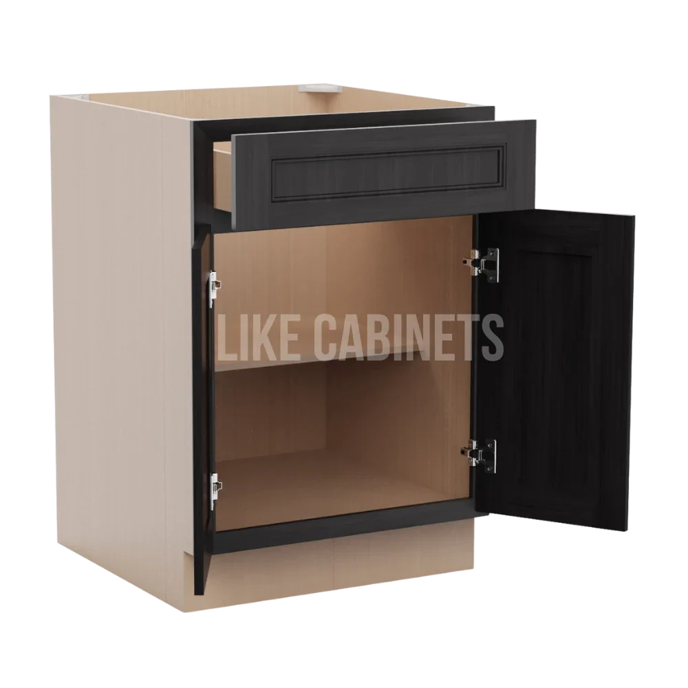Double Smokey Gray Base Cabinet with Double Doors & Single Drawer