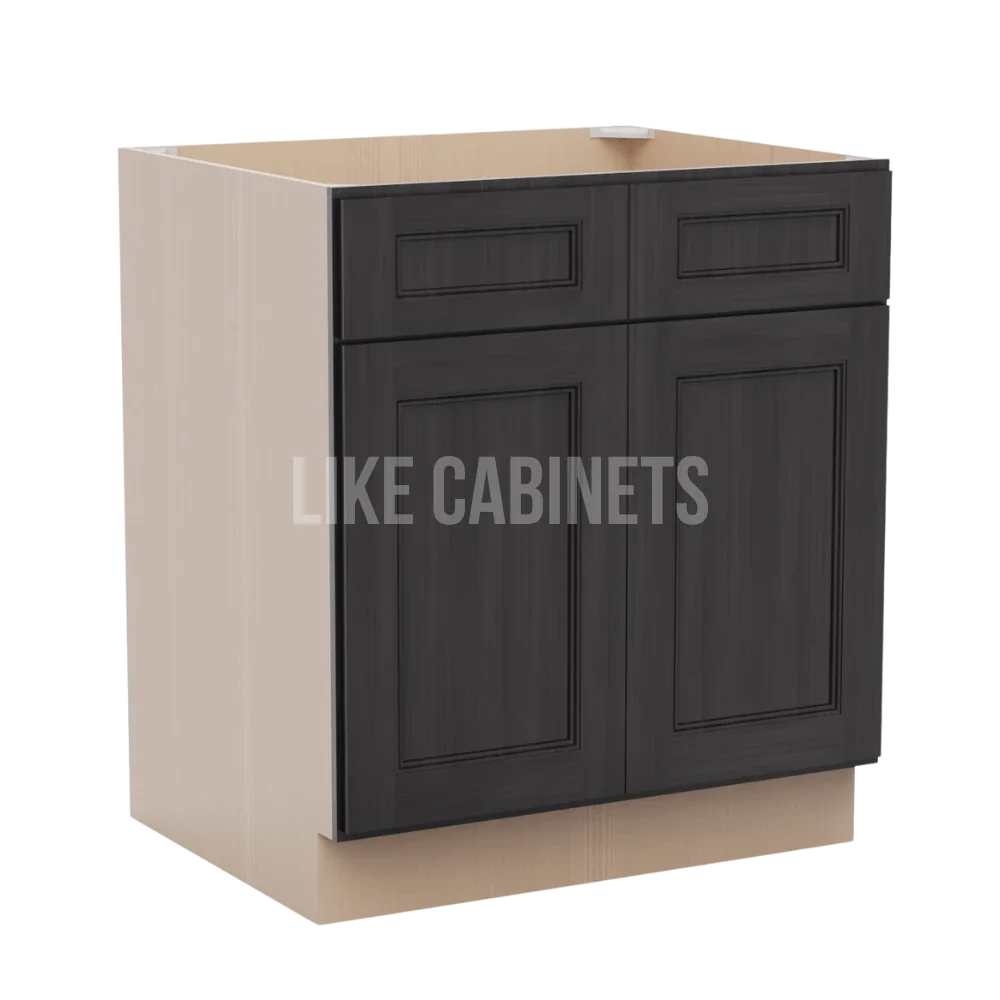 Double Smokey Gray Base Cabinet with Double Doors and Drawers