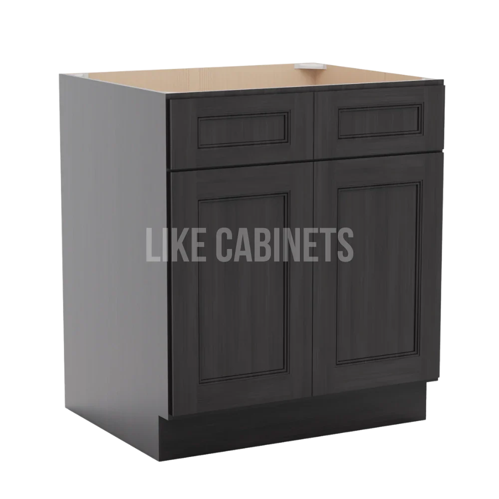 Double Smokey Gray Base Cabinet with Double Doors and Drawers