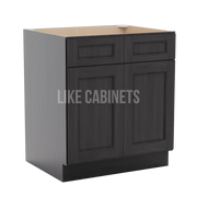 Double Smokey Gray Base Cabinet with Double Doors and Drawers