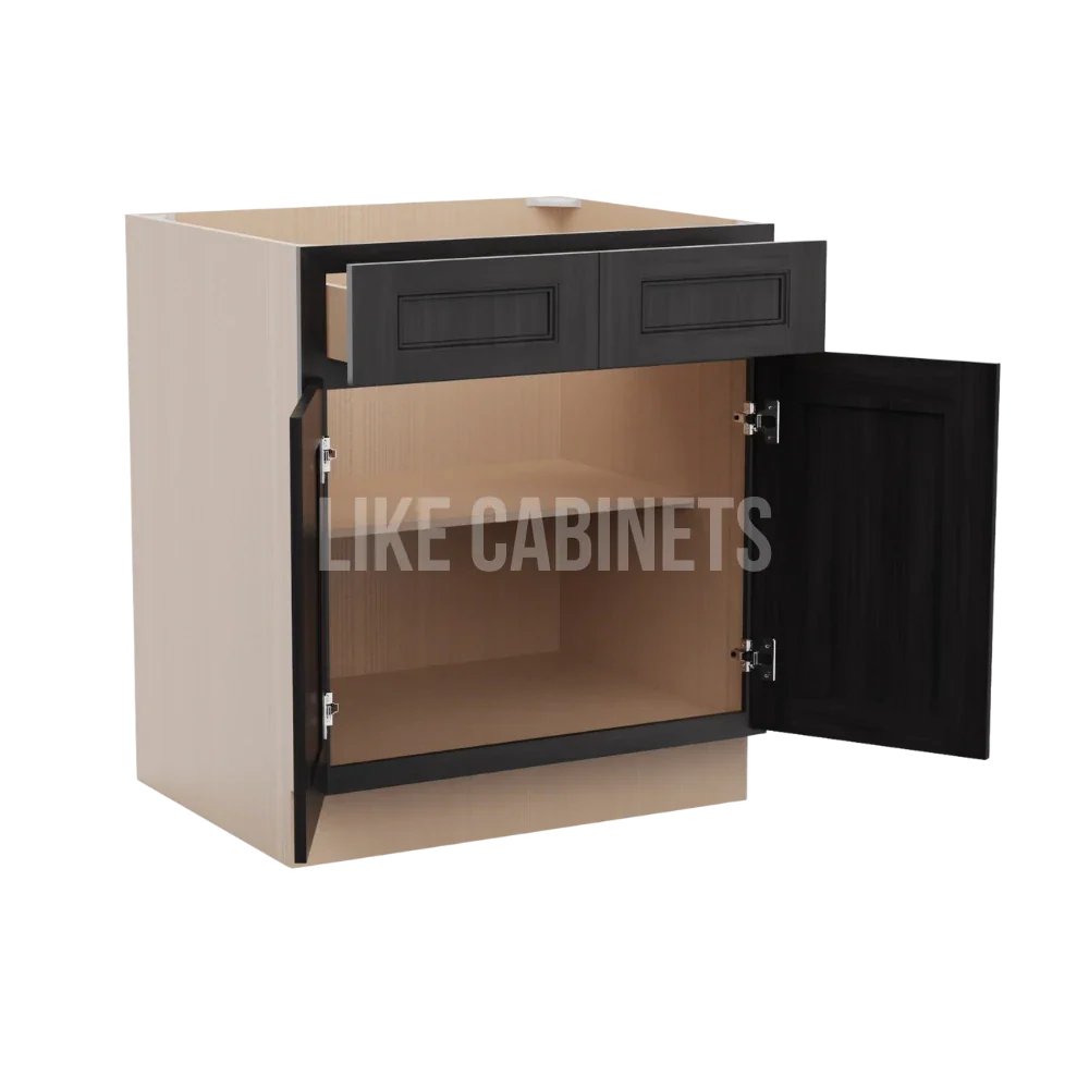 Double Smokey Gray Base Cabinet with Double Doors and Drawers