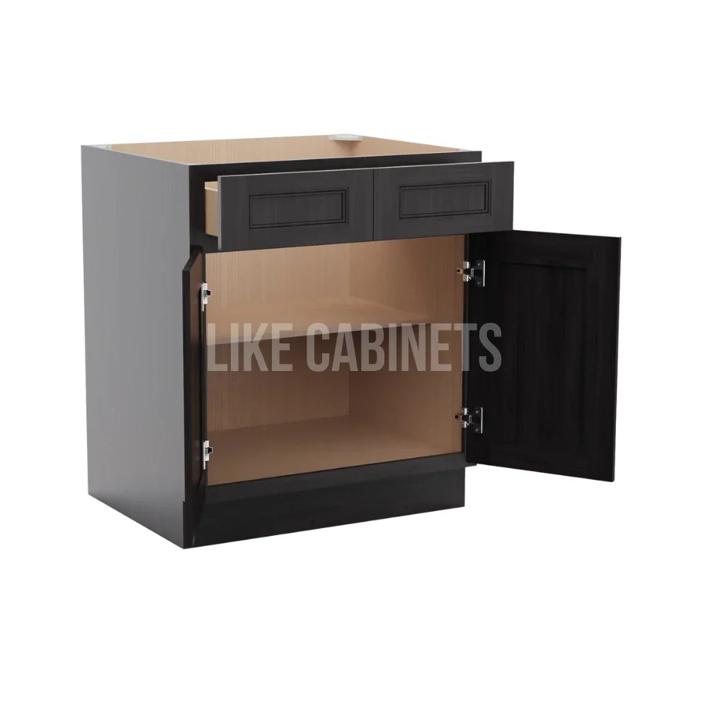 Double Smokey Gray Base Cabinet with Double Doors and Drawers