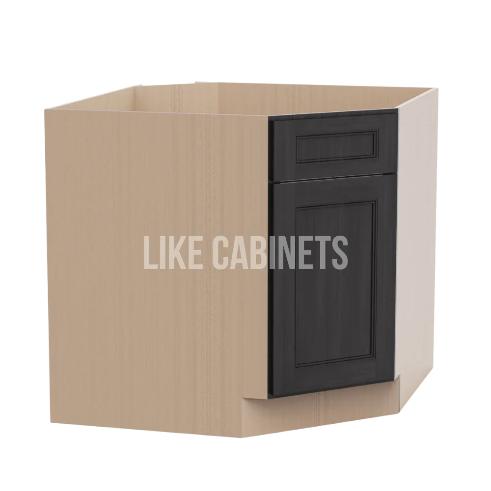 Double Smokey Gray Corner Sink Base Cabinet with False Drawer