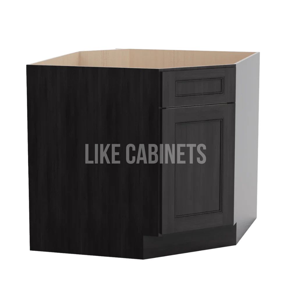 Double Smokey Gray Corner Sink Base Cabinet with False Drawer
