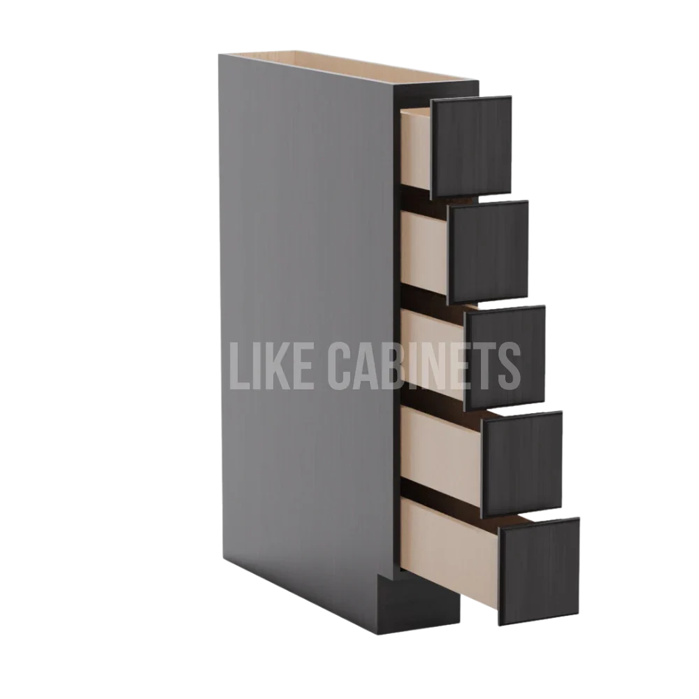 Double Smokey Gray Base Spice Cabinet with 5 Drawers