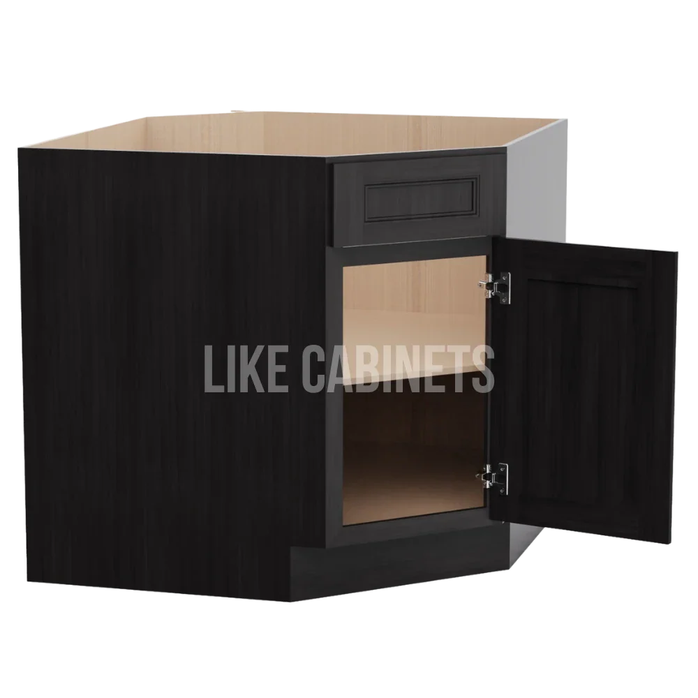 Double Smokey Gray Corner Sink Base Cabinet with False Drawer