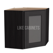 Double Smokey Gray 12'' x 24'' Diagonal Corner Wall Cabinet with Glass Door