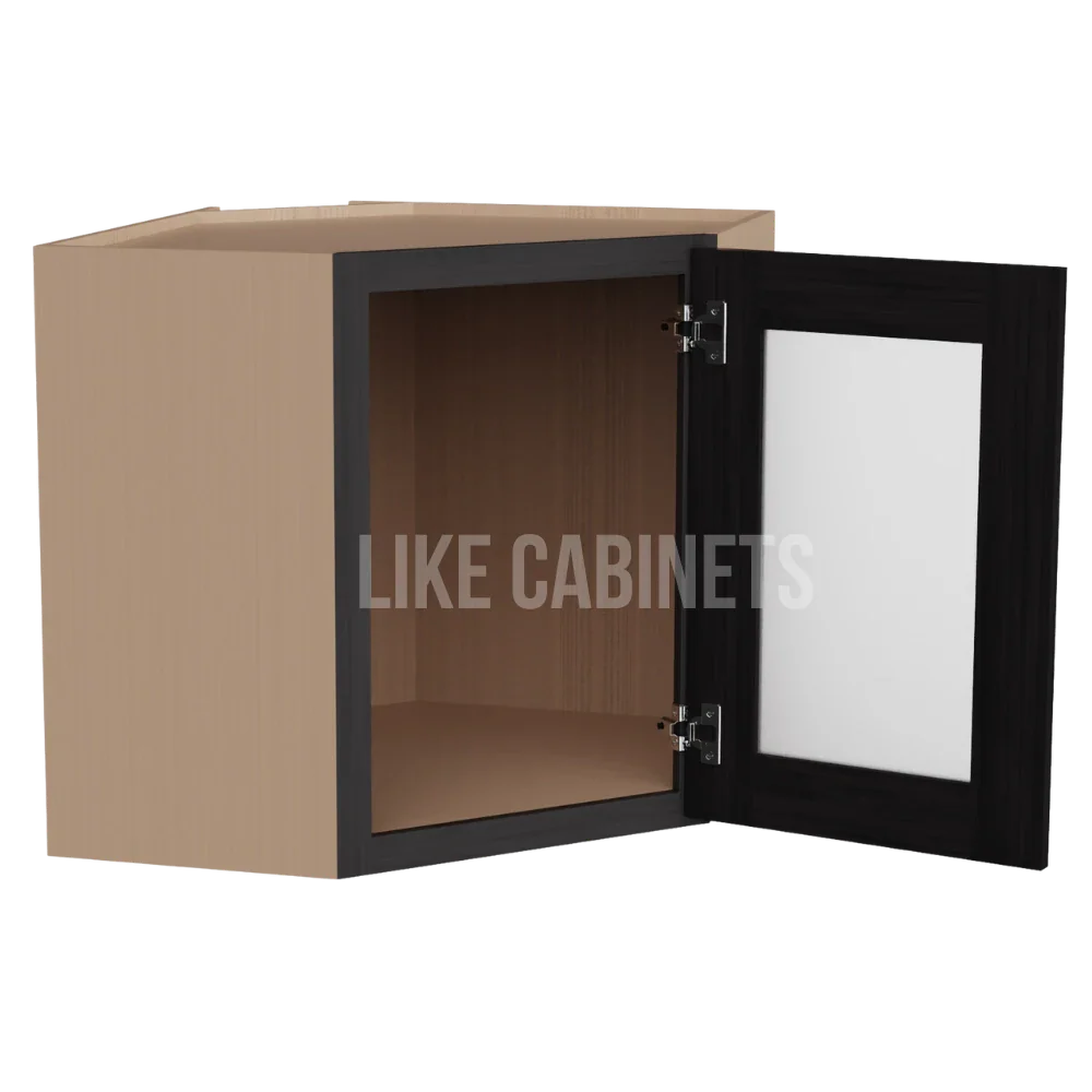 Double Smokey Gray 12'' x 24'' Diagonal Corner Wall Cabinet with Glass Door
