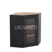Double Smokey Gray 24'' W Diagonal Corner Wall Cabinet with Glass Door