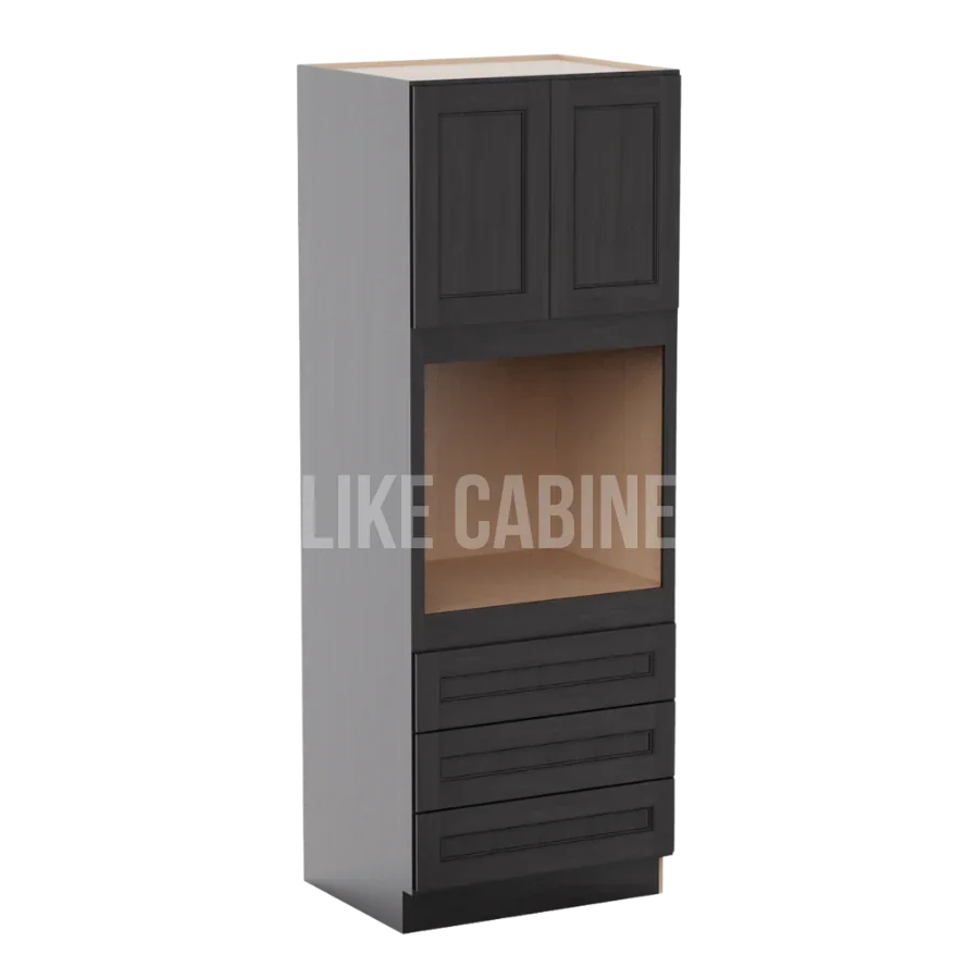 Double Smokey Gray 30'' W Double Door Oven Pantry Cabinet with Three Drawers