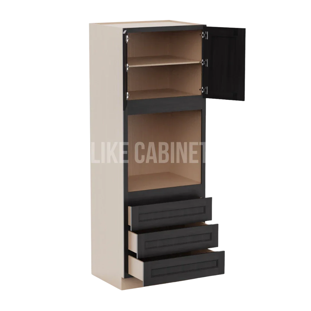 Double Smokey Gray 30'' W Double Door Oven Pantry Cabinet with Three Drawers
