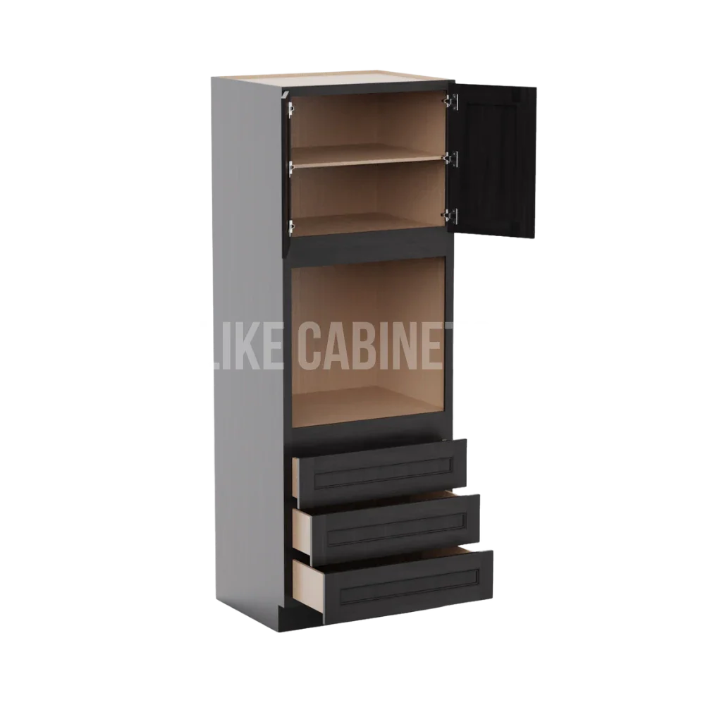 Double Smokey Gray 30'' W Double Door Oven Pantry Cabinet with Three Drawers