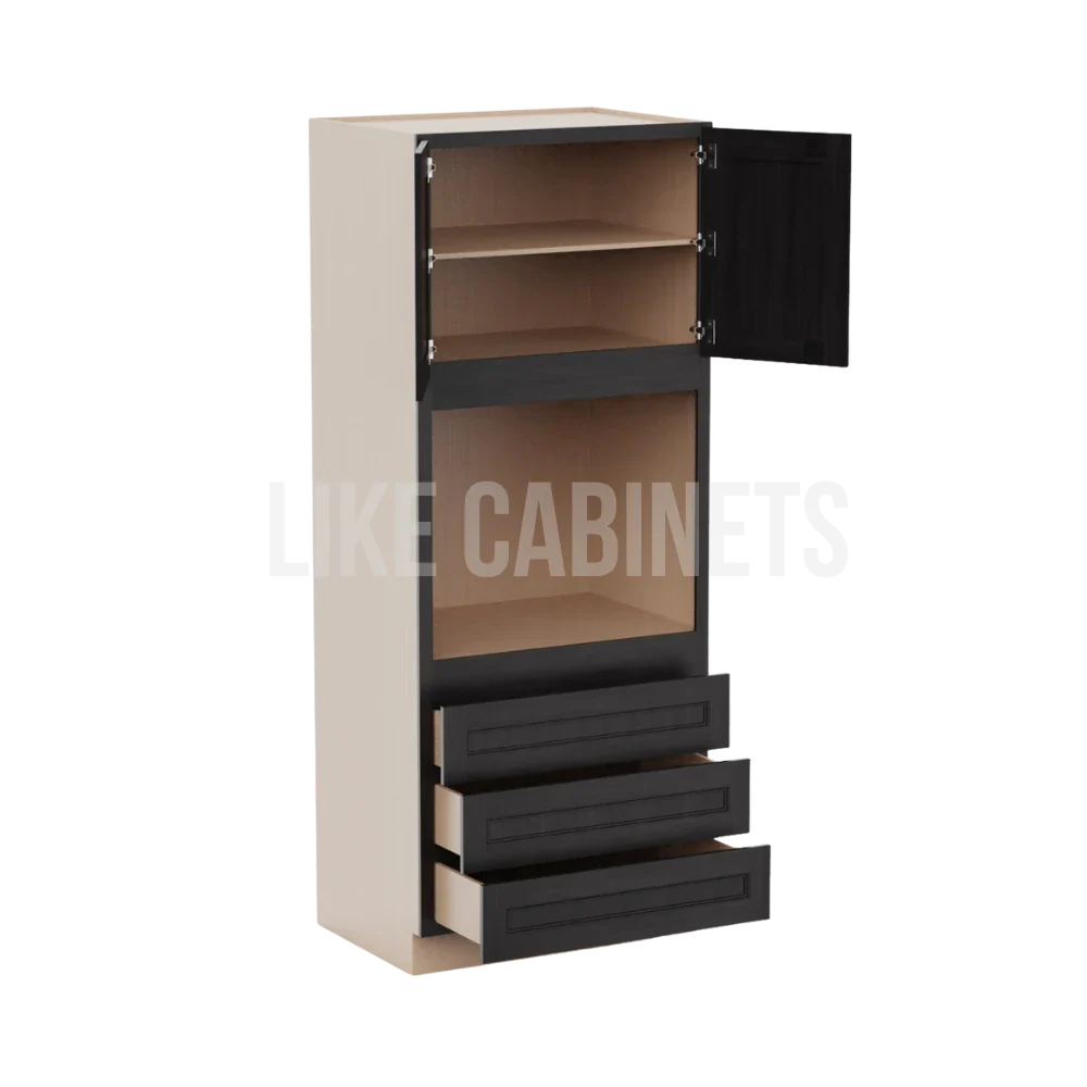 Double Smokey Gray 33'' W Double Door Oven Pantry Cabinet with Three Drawers