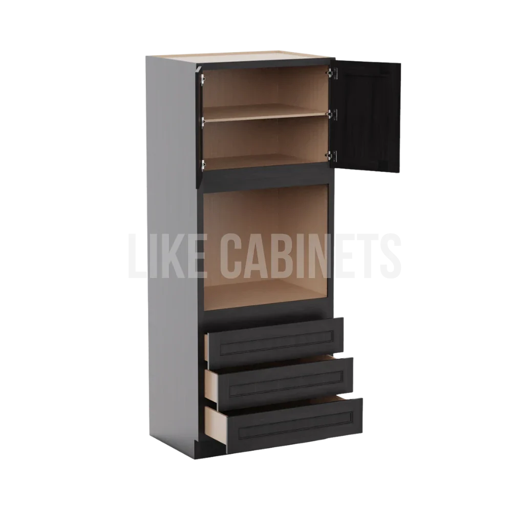 Double Smokey Gray 33'' W Double Door Oven Pantry Cabinet with Three Drawers