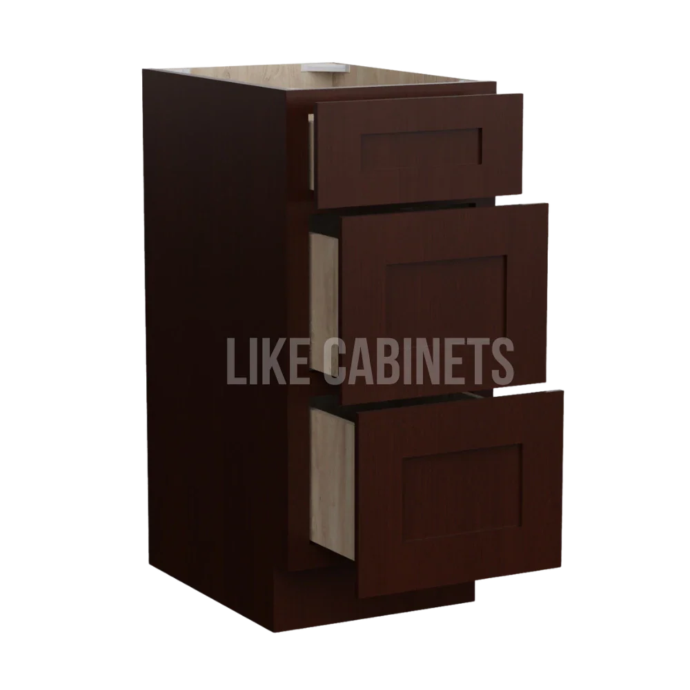 Shaker Espresso Vanity Three Drawer Base Cabinet
