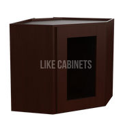 Shaker Espresso 12''x 24'' Diagonal Corner Wall Shelf with Glass Door