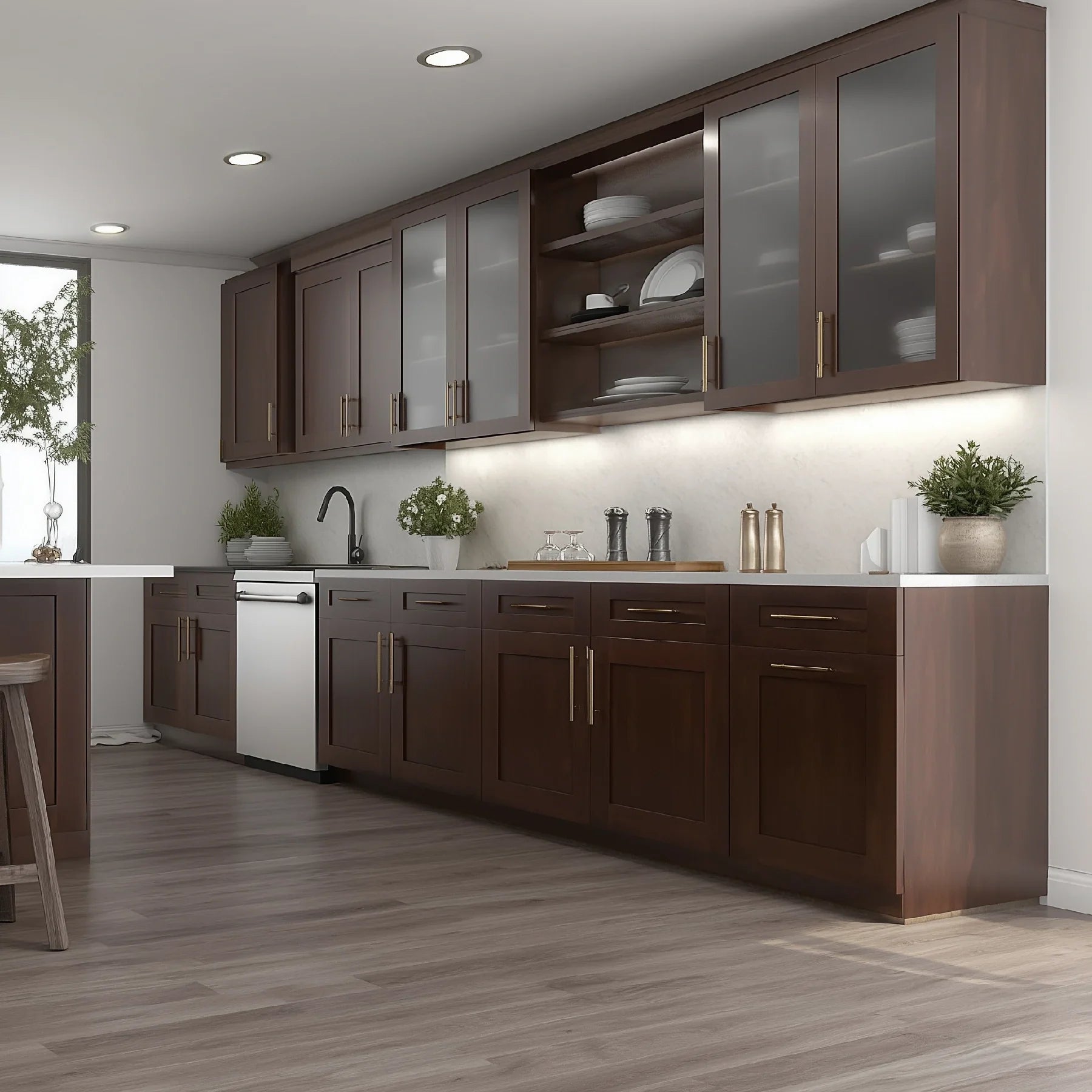 Shaker Espresso 12''H Double Door Wall Cabinet Glass Doors