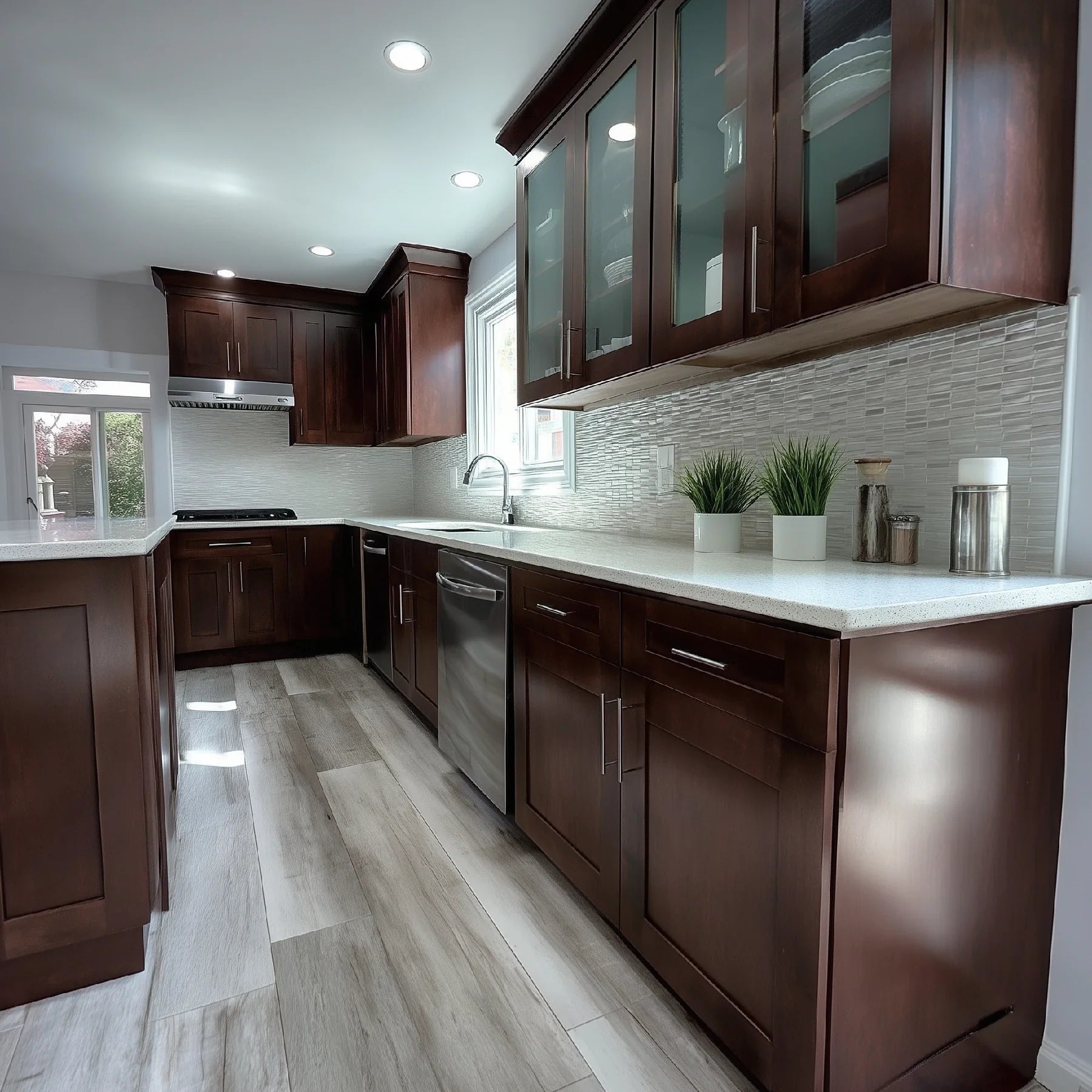 Shaker Espresso 12''H Double Door Wall Cabinet Glass Doors