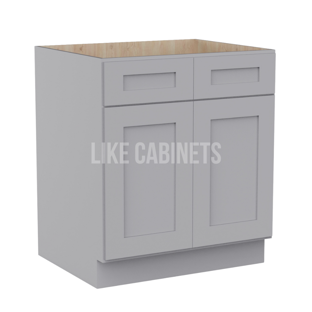 Shaker Gray Base Cabinet with Double Doors and Drawers