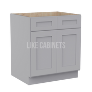 Shaker Gray Base Cabinet with Double Doors and Drawers