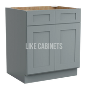 Gray Shaker Base Cabinet with Double Doors and Drawers