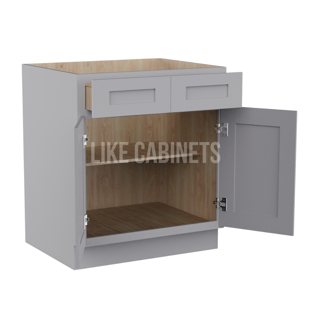 Shaker Gray Base Cabinet with Double Doors and Drawers