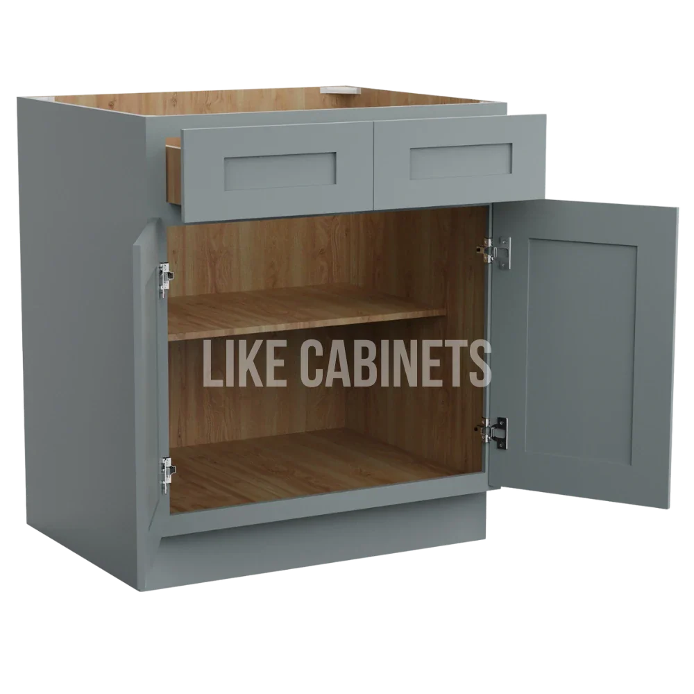 Gray Shaker Base Cabinet with Double Doors and Drawers
