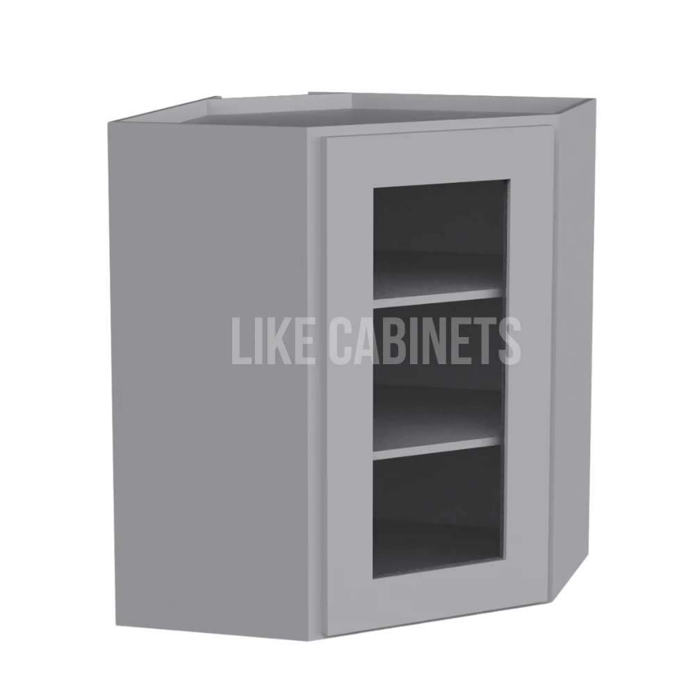 Shaker Gray 24'' Diagonal Corner Wall Cabinet with Glass Door