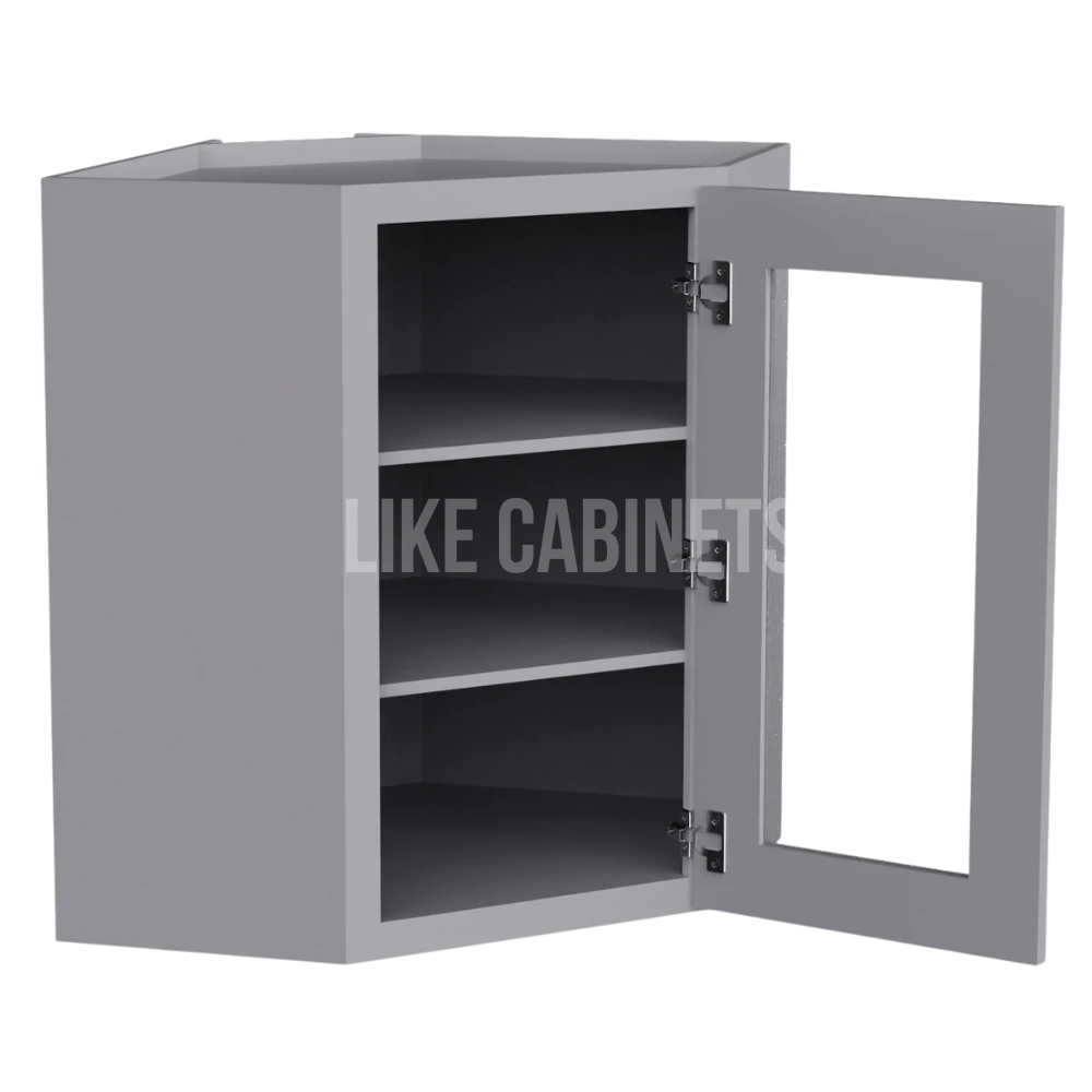 Shaker Gray 24'' Diagonal Corner Wall Cabinet with Glass Door