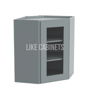 Shaker Gray 24'' Diagonal Corner Wall Cabinet with Glass Door