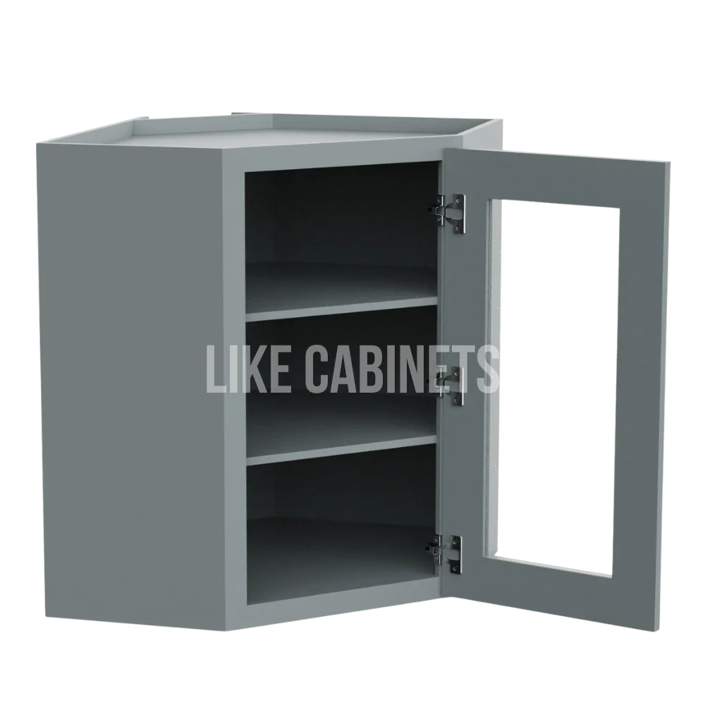 Shaker Gray 24'' Diagonal Corner Wall Cabinet with Glass Door