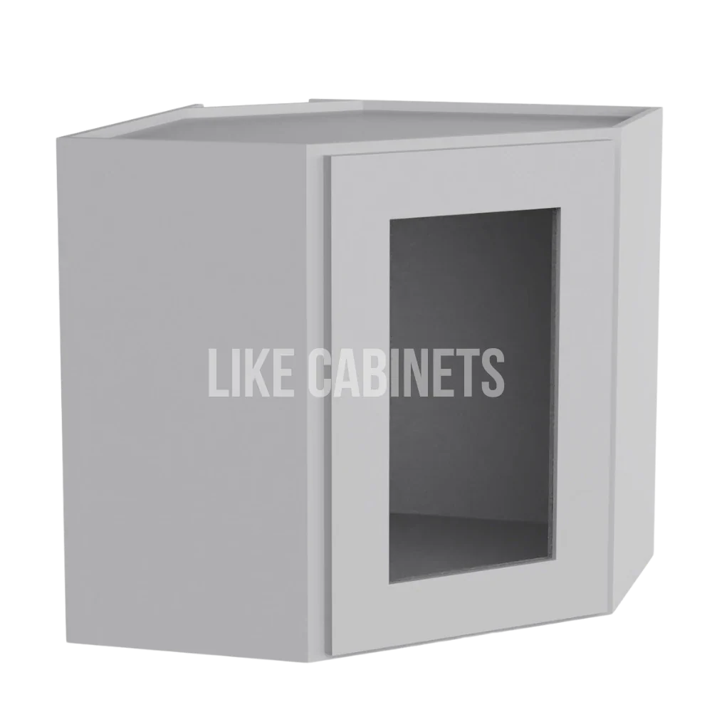 Shaker Gray 12'' x 24'' Diagonal Corner Wall Cabinet with Glass Door