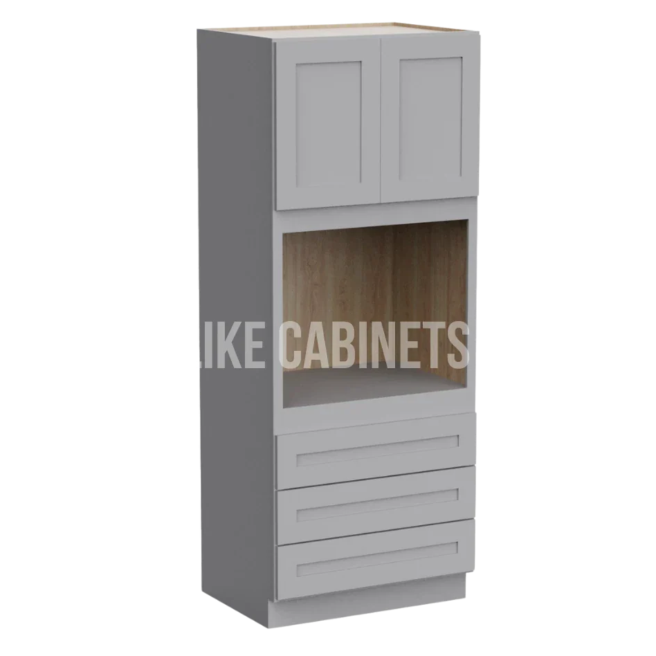 Shaker Gray 33'' W Double Door Oven Pantry Cabinet with Three Drawers