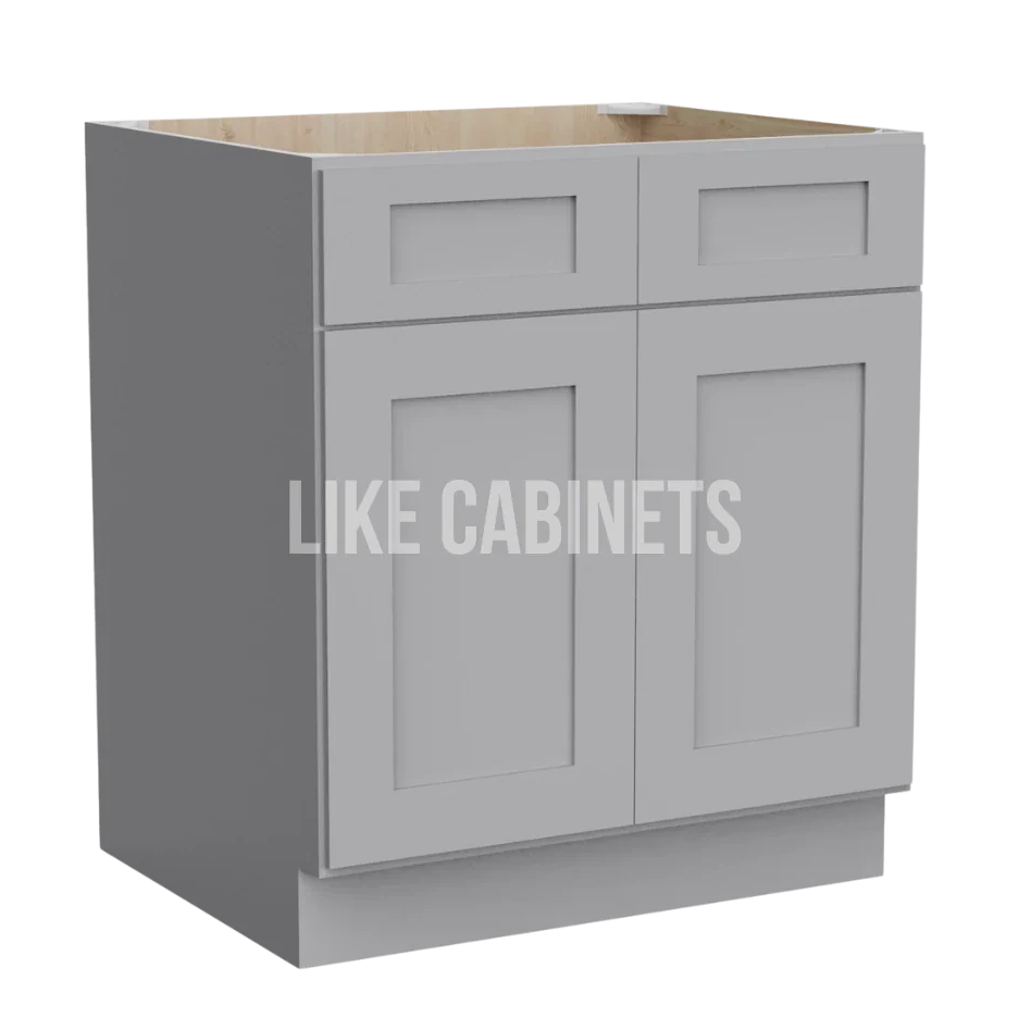 Shaker Gray Sink Base With Double Doors and False Drawers