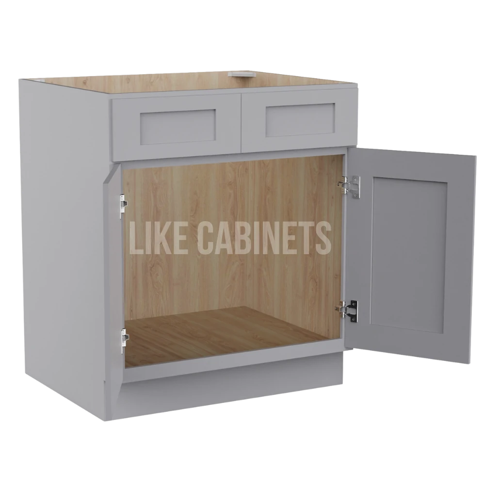 Shaker Gray Sink Base With Double Doors and False Drawers